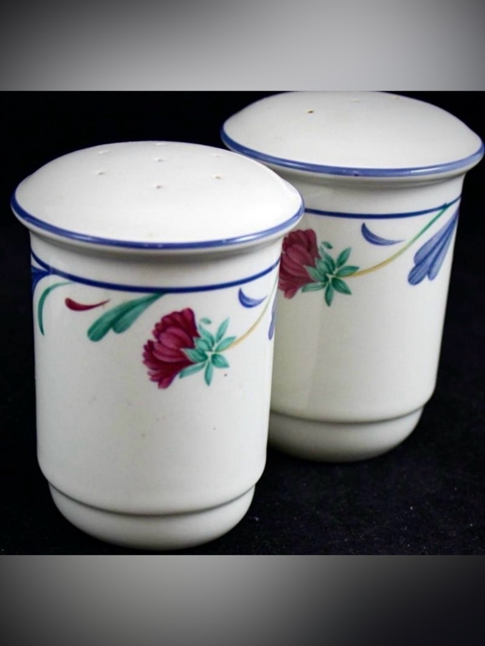 Lenox Chinastone Set 2 Salt And Pepper Shakers Poppies On Blue Pattern